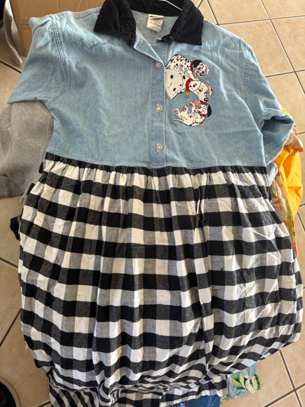 Disney 101 Dalmatians Light Blue Denim Top with Black & White Gingham Skirt